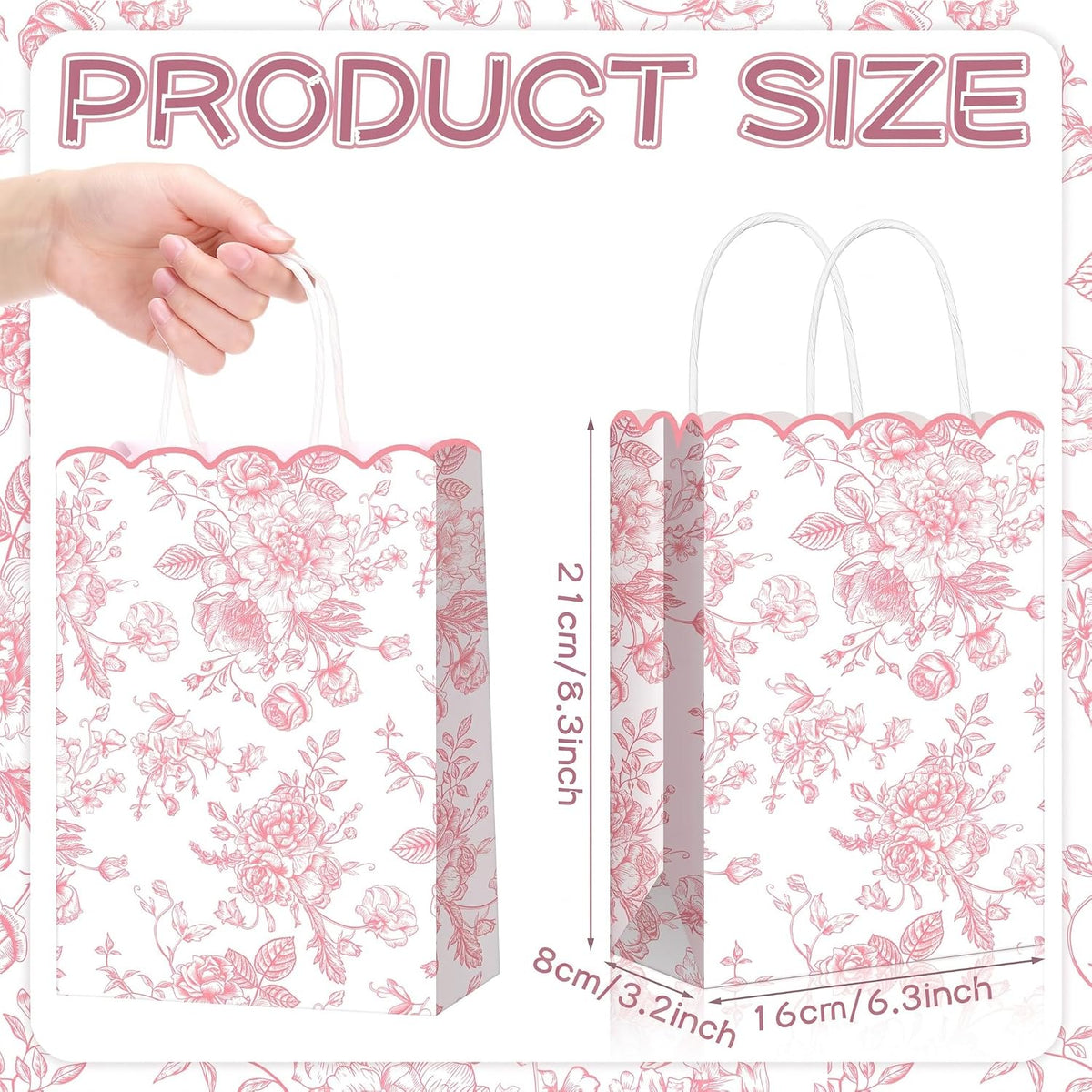 24 Pcs Pink Floral Gift Bags with Handles