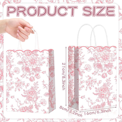 24 Pcs Pink Floral Gift Bags with Handles