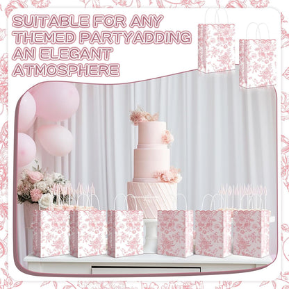 24 Pcs Pink Floral Gift Bags with Handles