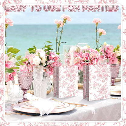 24 Pcs Pink Floral Gift Bags with Handles