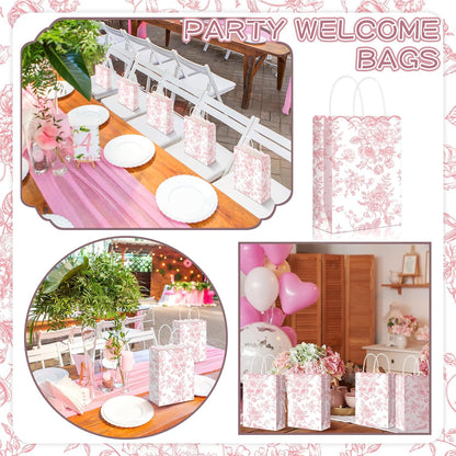 24 Pcs Pink Floral Gift Bags with Handles
