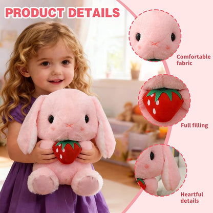 Huggable Lop Bunny 16.9in Pink Strawberry Stuffed Bunny Toy
