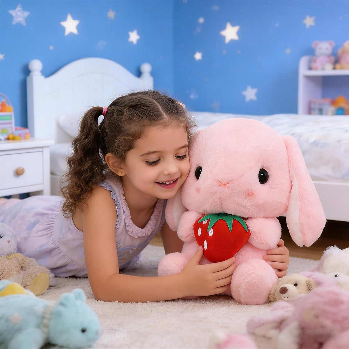 Huggable Lop Bunny 16.9in Pink Strawberry Stuffed Bunny Toy