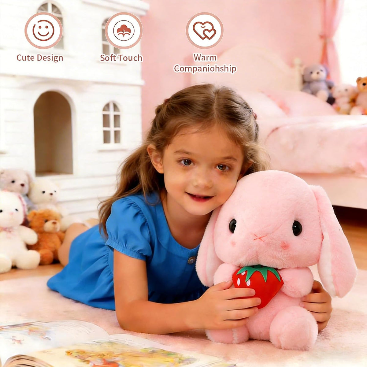 Huggable Lop Bunny 16.9in Pink Strawberry Stuffed Bunny Toy