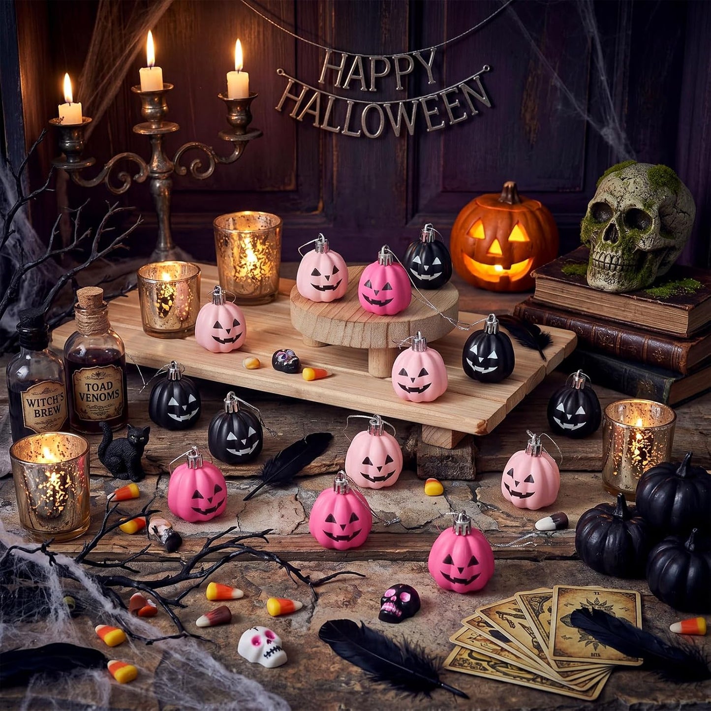 36 Pcs Pastel Halloween Pumpkin Ghost Hanging Ornaments Plastic
