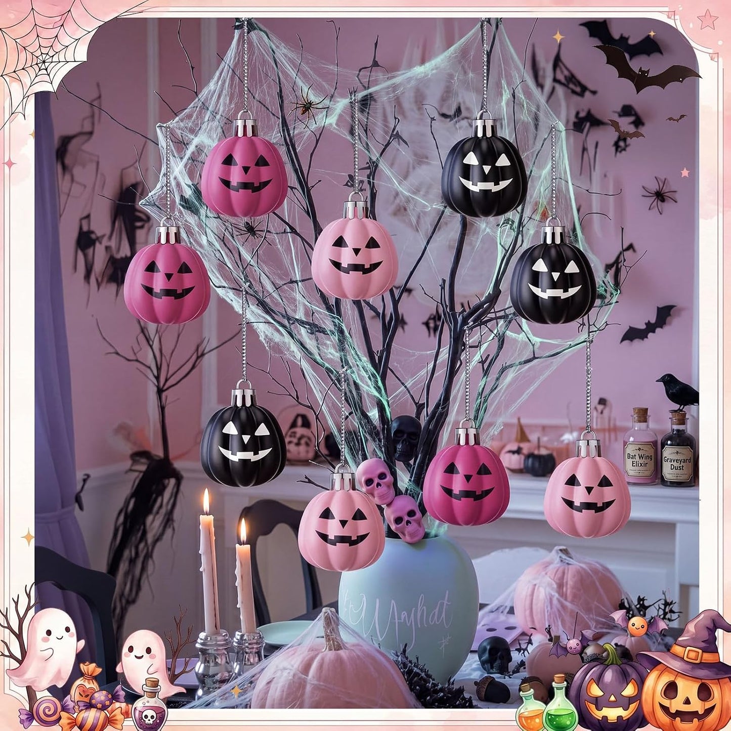 36 Pcs Pastel Halloween Pumpkin Ghost Hanging Ornaments Plastic