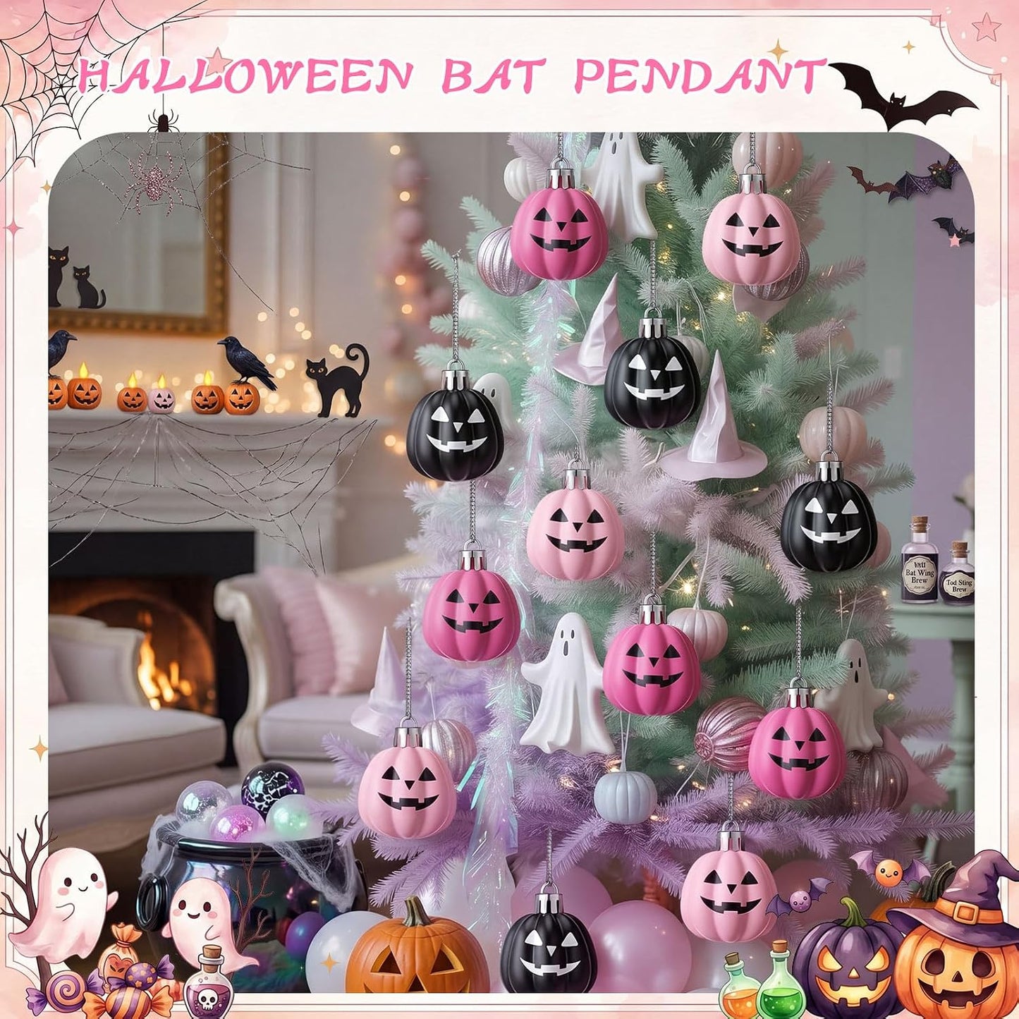 36 Pcs Pastel Halloween Pumpkin Ghost Hanging Ornaments Plastic
