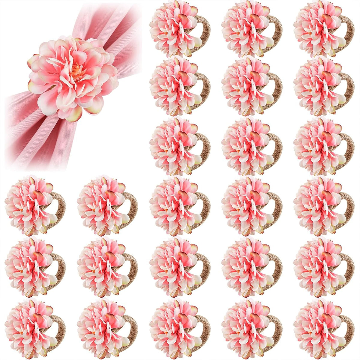 24 Pcs Flower Napkin Rings Daisy Flower Handcraft Floral Napkin Holder Rings for Wedding, Holiday Banquet, Luncheons, Birthday Party Dining Table Decor