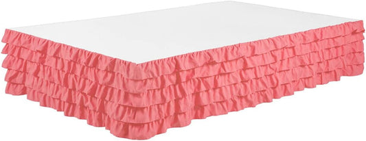 Bed Skirt Tiered Waterfall Dust Ruffle, King Size, Pink