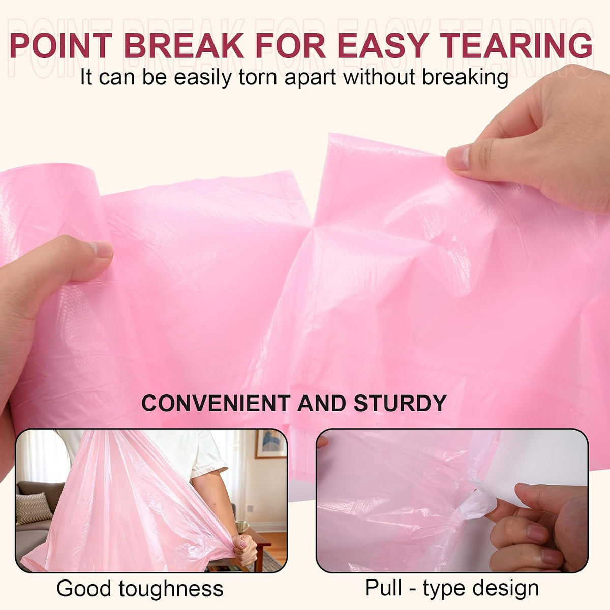 13 Gallon Drawstring Trash Bags, 40 Count Kitchen Garbage Bags (Pink)