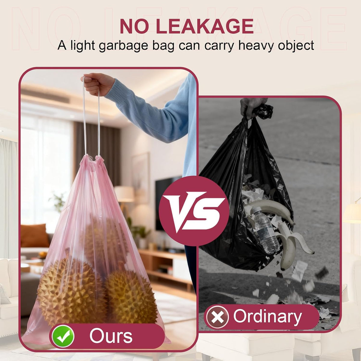 13 Gallon Drawstring Trash Bags, 40 Count Kitchen Garbage Bags (Pink)