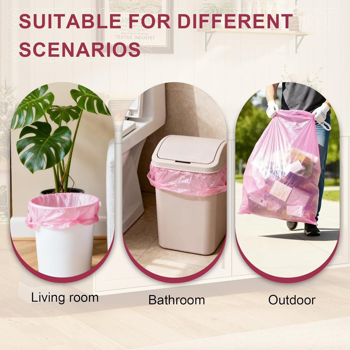 13 Gallon Drawstring Trash Bags, 40 Count Kitchen Garbage Bags (Pink)