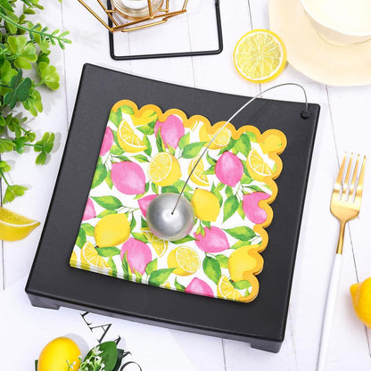 Whaline 50 Pcs Lemon Paper Napkins Pink Yellow Lemon Scalloped Disposable Napkins Summer Fruit Luncheon Dinner Napkin for Birthday Holiday Party Table Supplies