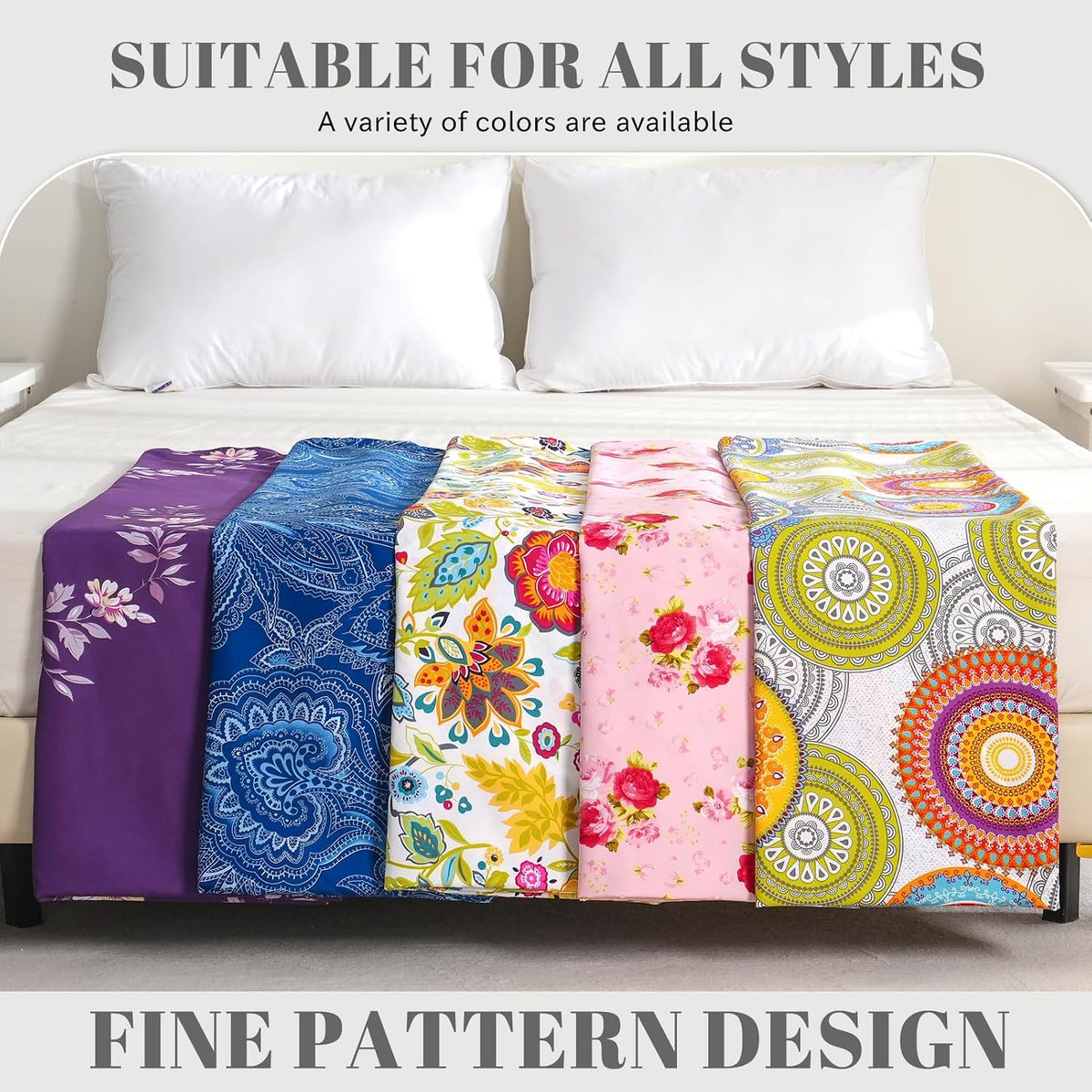 Floral Pattern Bed Sheet Set Queen Size, 16" Deep Pocket 4PCS