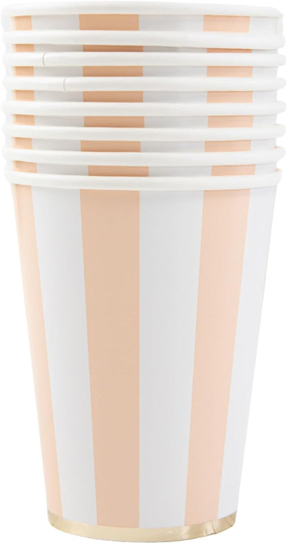 Light Peach Cabana Stripe Cups, Pack of 8, 12oz