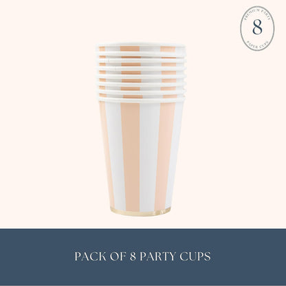 Light Peach Cabana Stripe Cups, Pack of 8, 12oz