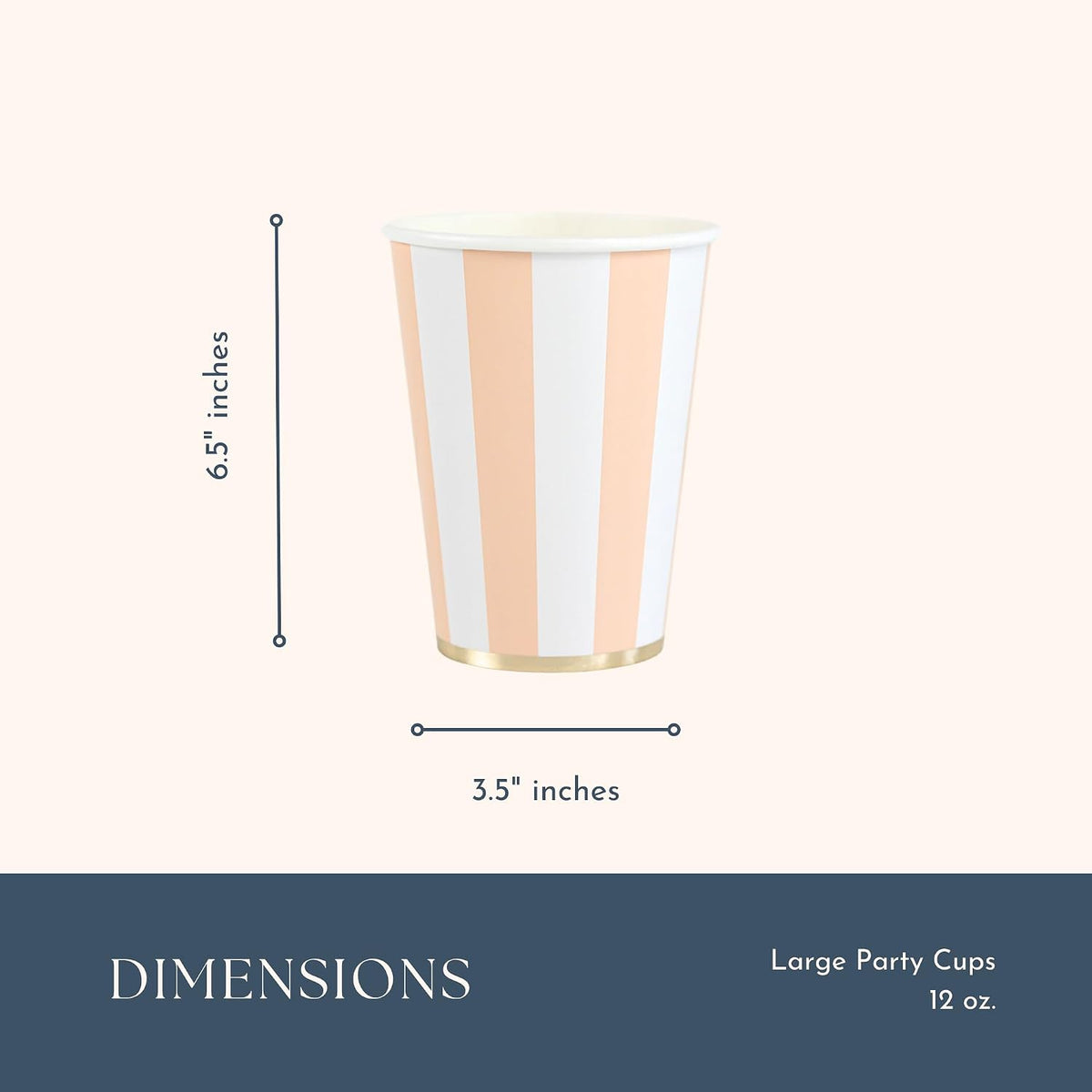 Light Peach Cabana Stripe Cups, Pack of 8, 12oz
