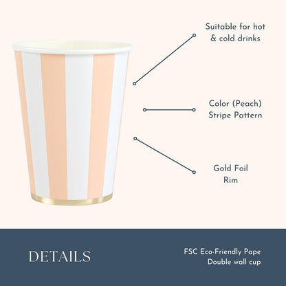 Light Peach Cabana Stripe Cups, Pack of 8, 12oz