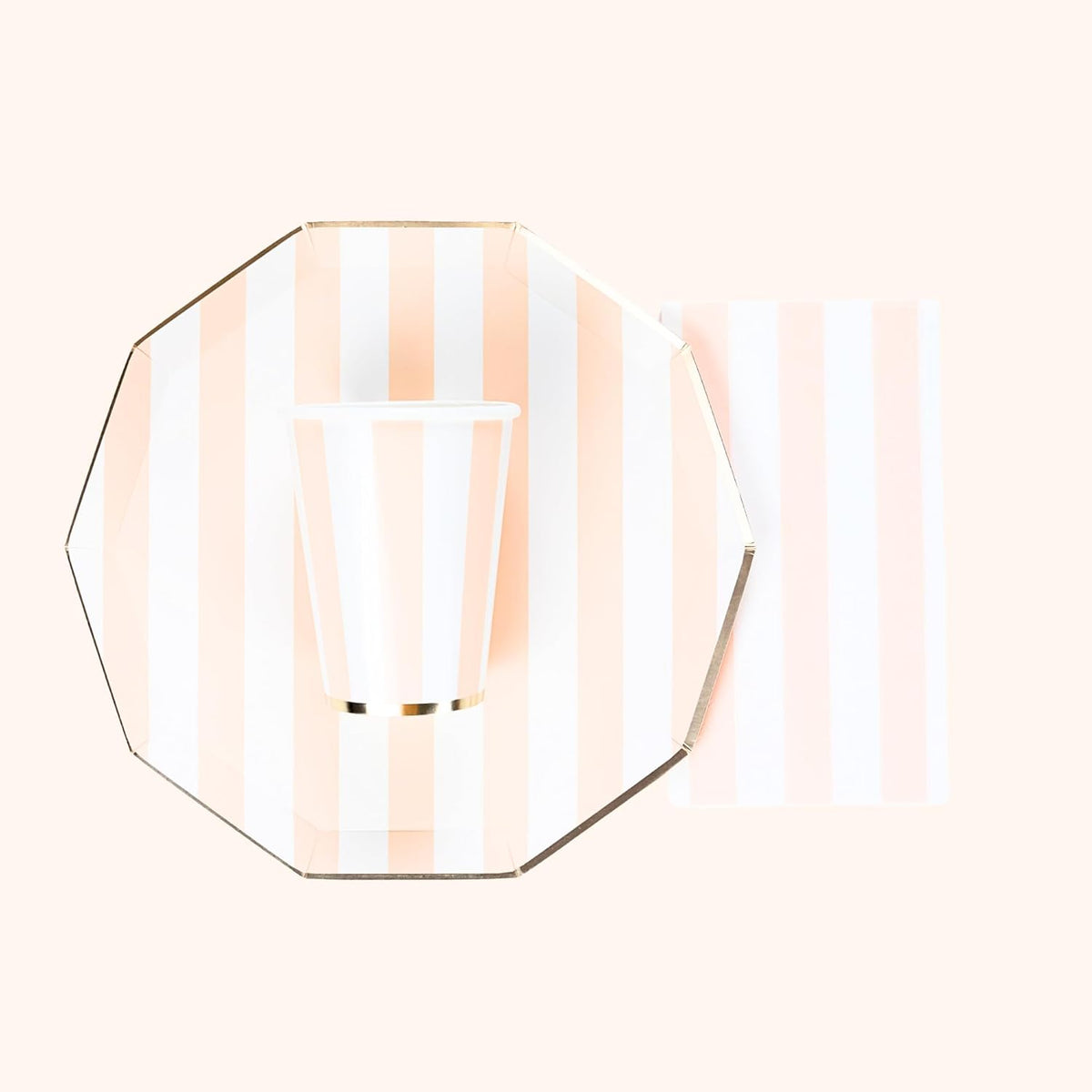 Light Peach Cabana Stripe Cups, Pack of 8, 12oz