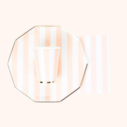 Light Peach Cabana Stripe Cups, Pack of 8, 12oz