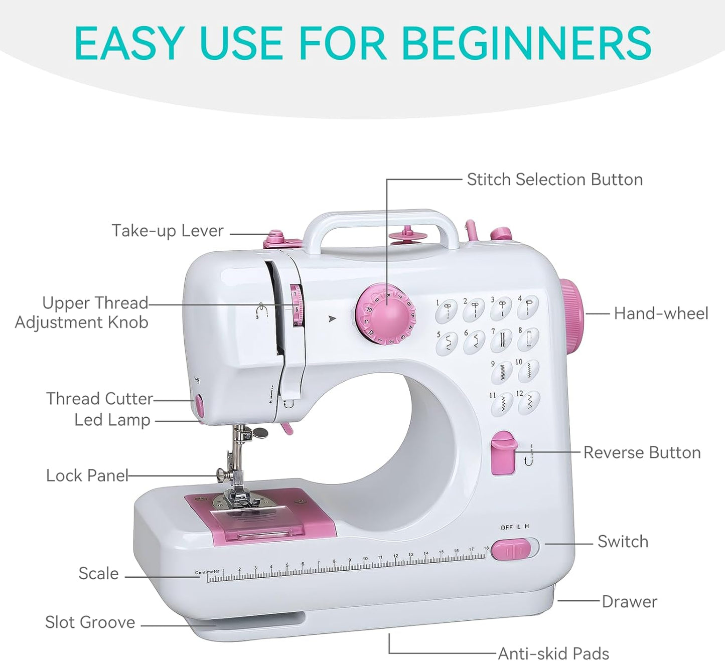 Mini Sewing Machine for Beginners, Portable with Dual Speed, 12 Stitches, Foot Pedal and Accessories Kit for Home Quick Repairs DIY Crafts & Gift, Pink