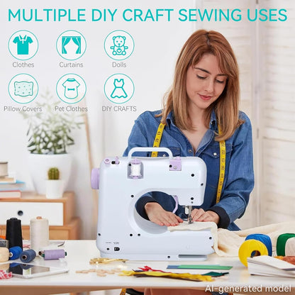 Mini Sewing Machine for Beginners, Portable with Dual Speed, 12 Stitches, Foot Pedal and Accessories Kit for Home Quick Repairs DIY Crafts & Gift, Pink