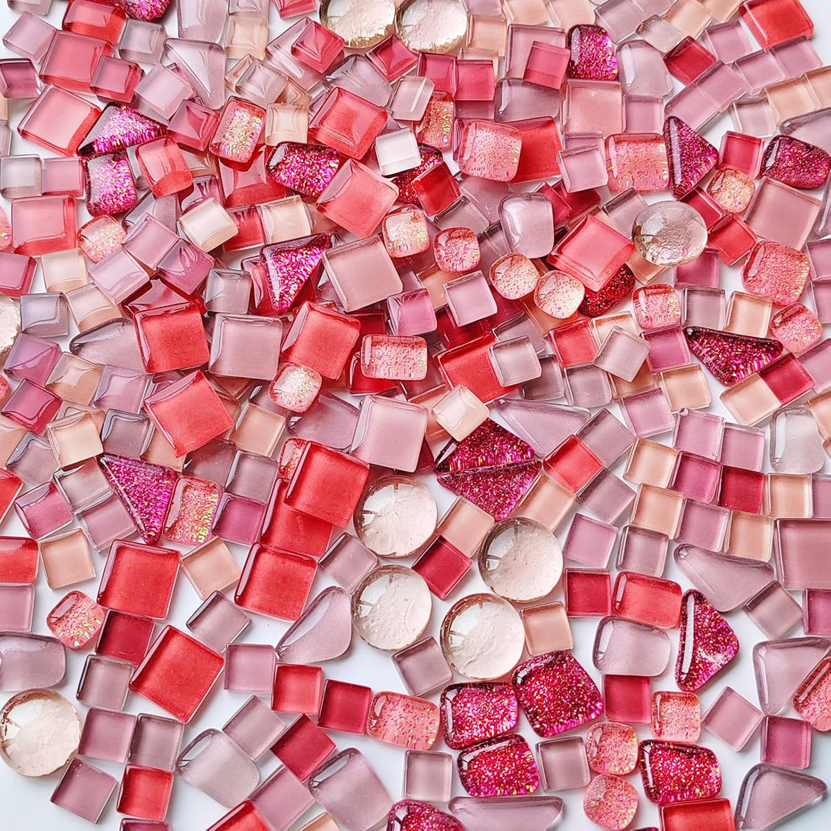 1.1 Lb Irregular Crystal Glass Mosaic Tiles, Pink Mosaic Tiles for Crafts Bulk, Mosaic Making, Decoration, and More