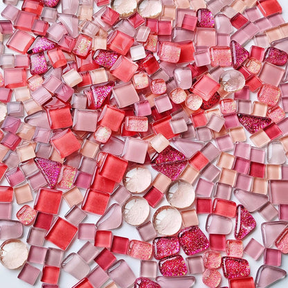 1.1 Lb Irregular Crystal Glass Mosaic Tiles, Pink Mosaic Tiles for Crafts Bulk, Mosaic Making, Decoration, and More