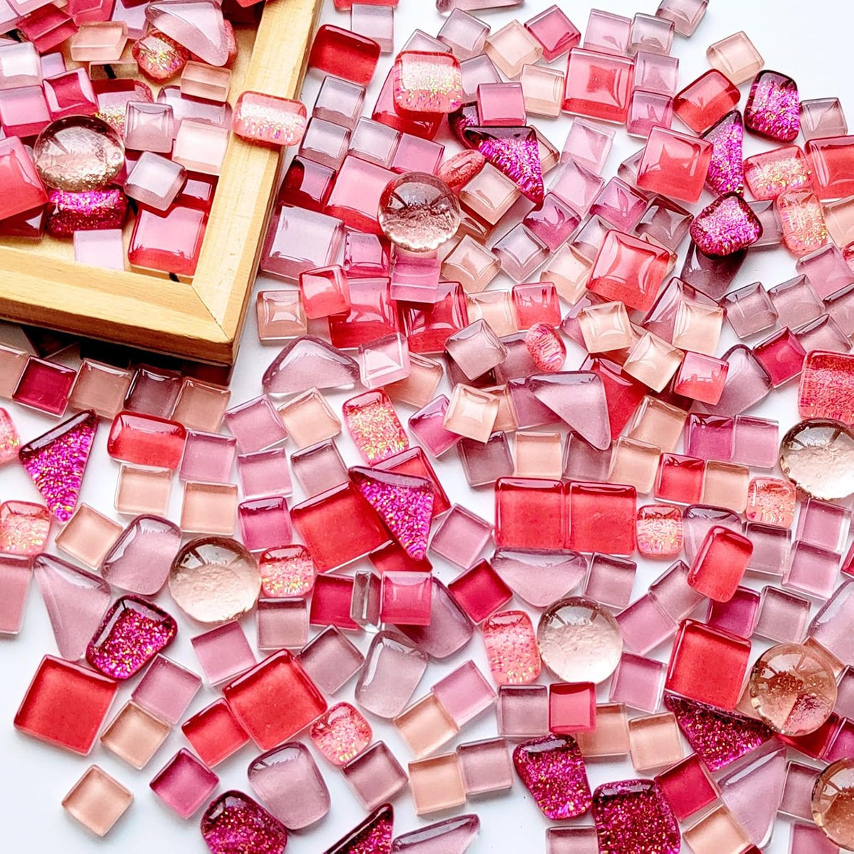 1.1 Lb Irregular Crystal Glass Mosaic Tiles, Pink Mosaic Tiles for Crafts Bulk, Mosaic Making, Decoration, and More