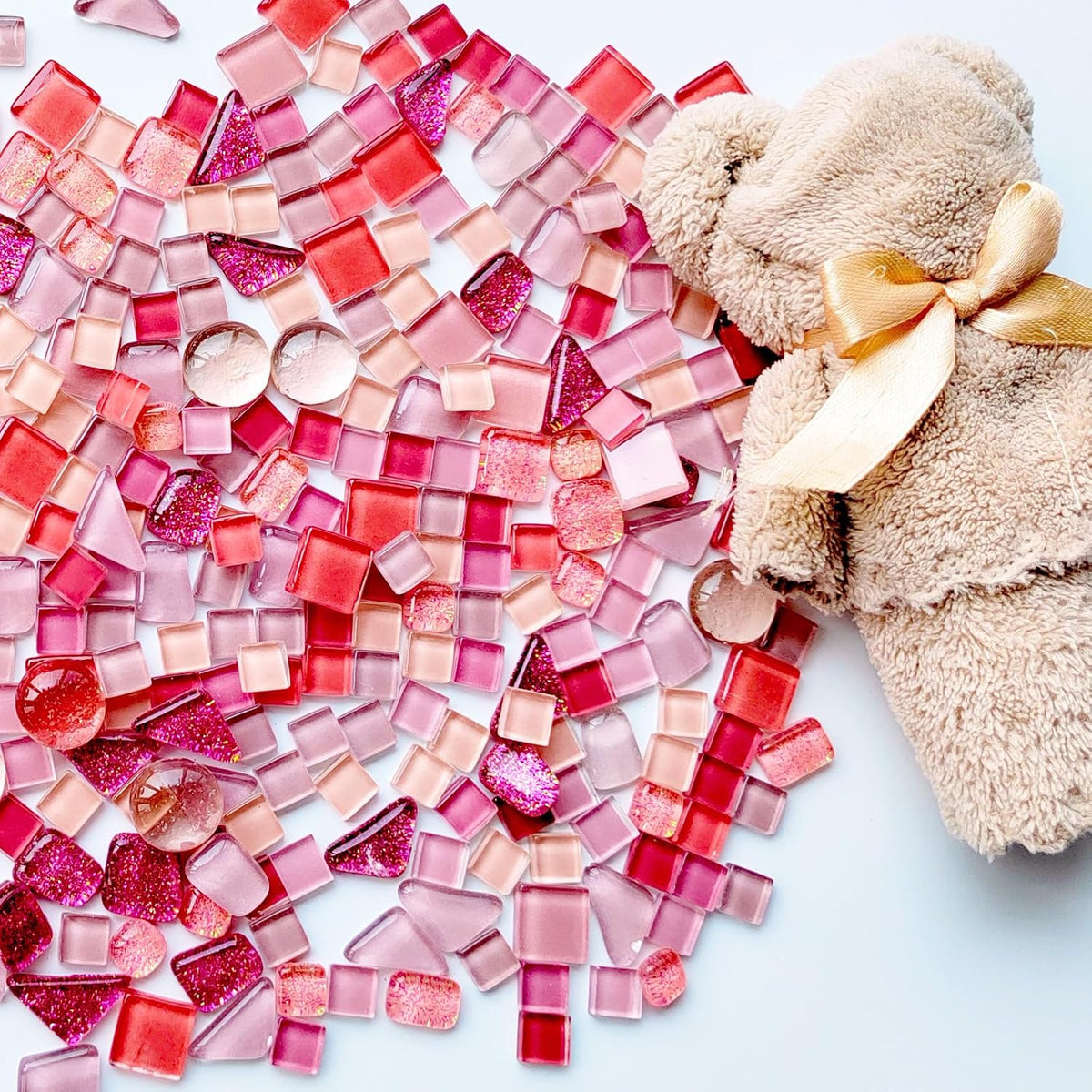 1.1 Lb Irregular Crystal Glass Mosaic Tiles, Pink Mosaic Tiles for Crafts Bulk, Mosaic Making, Decoration, and More