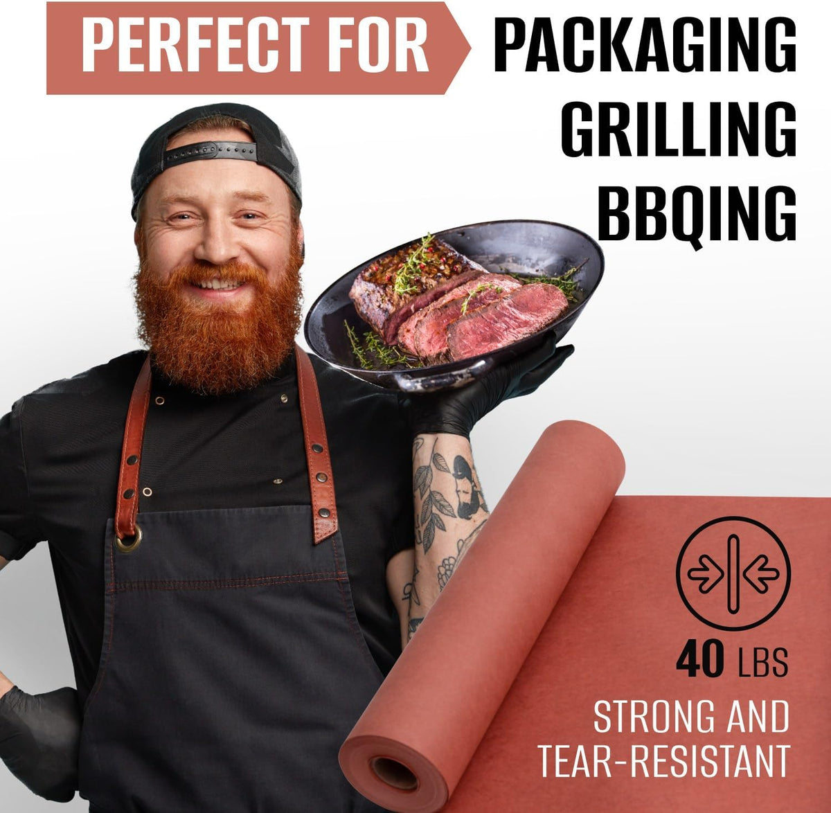 24" x 100' Made in USA Pink Butcher Paper Roll - Food-Grade, Breathable Peach Butcher Paper - Perfect for BBQ, Smoking Meat, Wrapping Brisket & Protecting the Bark