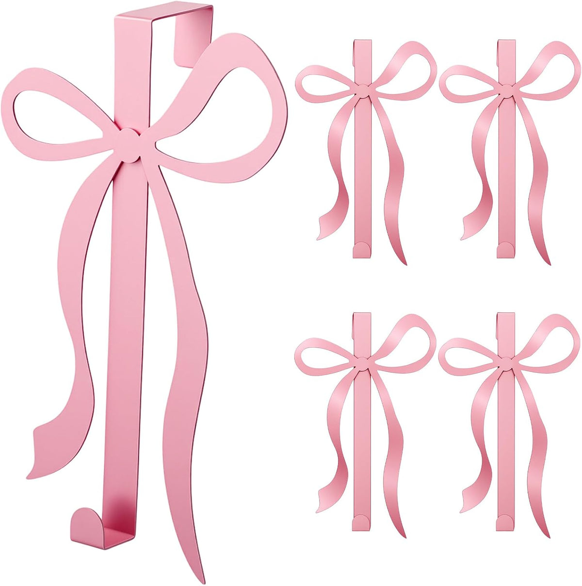 4 Pack Pink Bow Over The Door Hooks, Metal Strong Bathroom Decor Hangers for Towels Robes Clothes Hats Bags in Living Room Bedroom Kitchen Entryway Organization