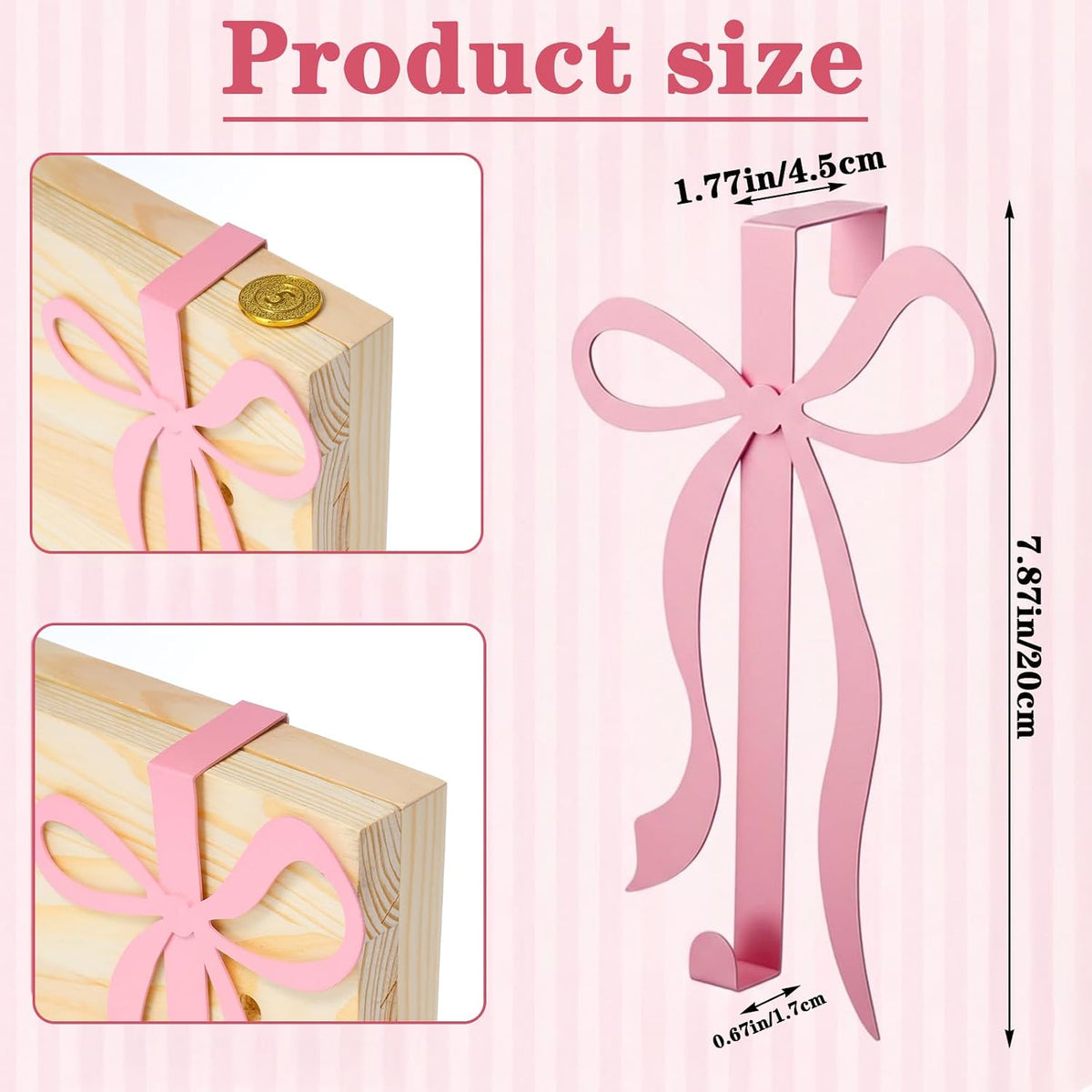 4 Pack Pink Bow Over The Door Hooks, Metal Strong Bathroom Decor Hangers for Towels Robes Clothes Hats Bags in Living Room Bedroom Kitchen Entryway Organization