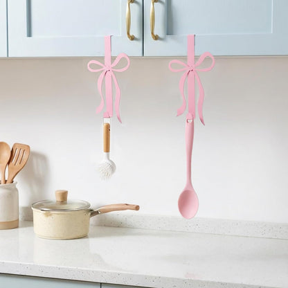 4 Pack Pink Bow Over The Door Hooks, Metal Strong Bathroom Decor Hangers for Towels Robes Clothes Hats Bags in Living Room Bedroom Kitchen Entryway Organization