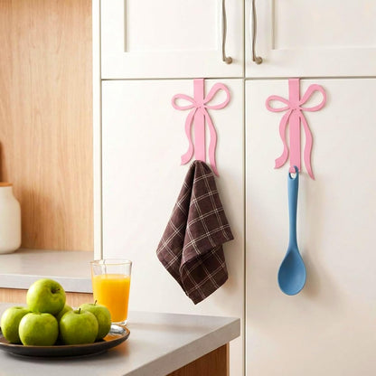 4 Pack Pink Bow Over The Door Hooks, Metal Strong Bathroom Decor Hangers for Towels Robes Clothes Hats Bags in Living Room Bedroom Kitchen Entryway Organization