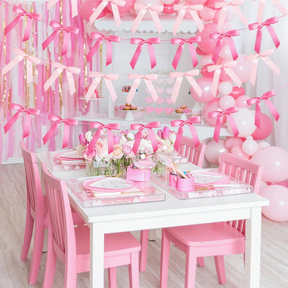 4 Pcs Pink Bow Garland Banner, Pre Strung Pink Coquette Party Decortions for Girls Bow Birthday Decorations, Bachelorette Party Decorations, Bridal Shower