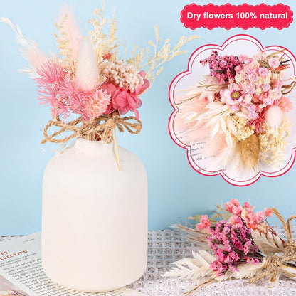 10 Pack Mini Dried Flower Bouquets Pink Series Natural Small Dry Flowers with Stem Boho Wedding Decor Artificial Floral Embossing Flower Bundles for Craft Vase, Table Centerpieces, Proposal Bouquet