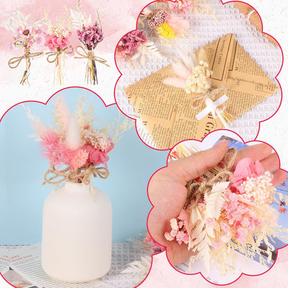 10 Pack Mini Dried Flower Bouquets Pink Series Natural Small Dry Flowers with Stem Boho Wedding Decor Artificial Floral Embossing Flower Bundles for Craft Vase, Table Centerpieces, Proposal Bouquet