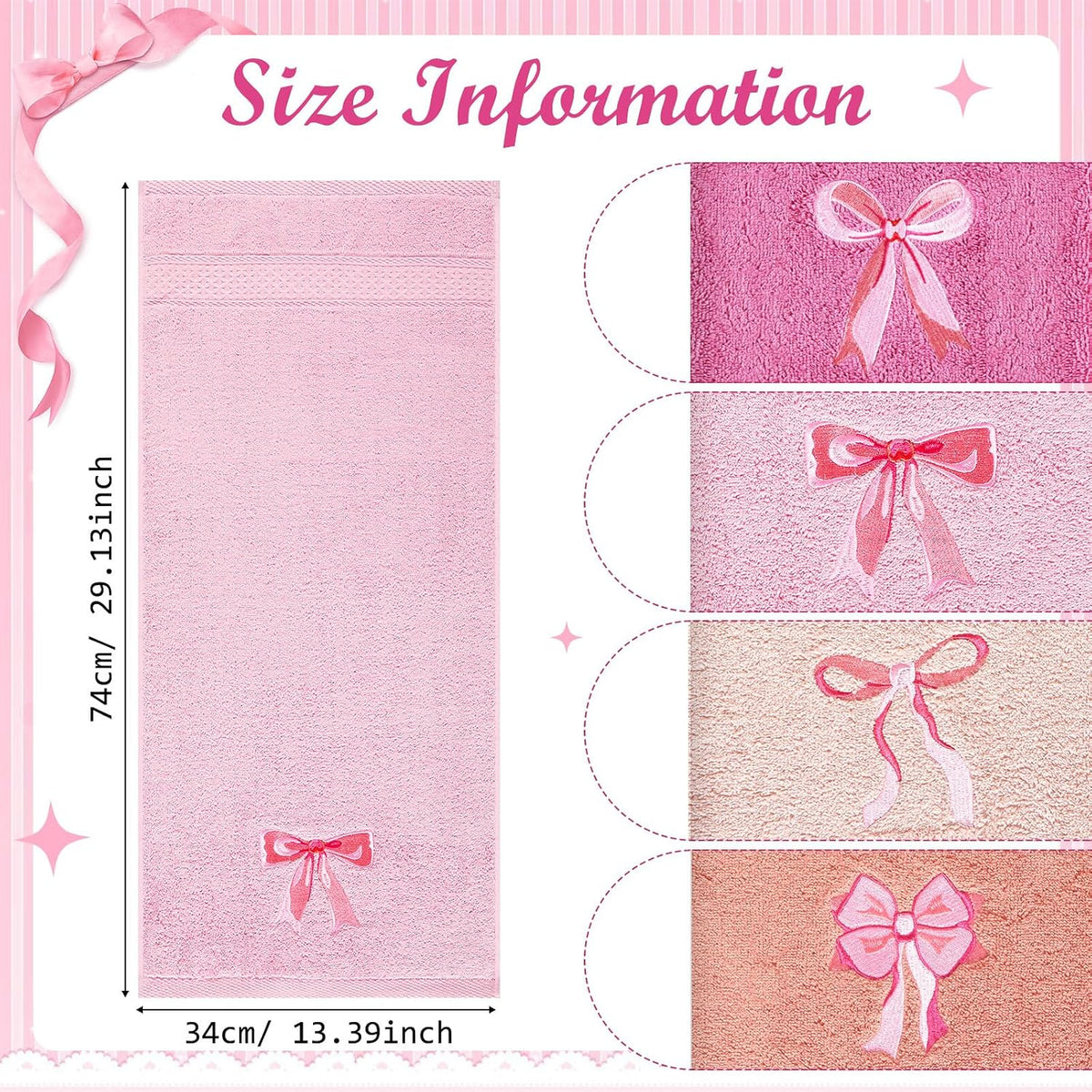 4 PCS Pink Bow Hand Towels 29"x13" Farmhouse Bathroom