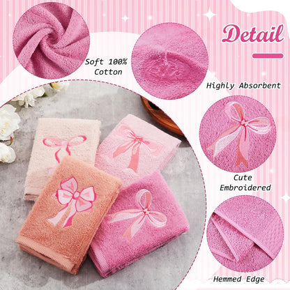 4 PCS Pink Bow Hand Towels 29"x13" Farmhouse Bathroom