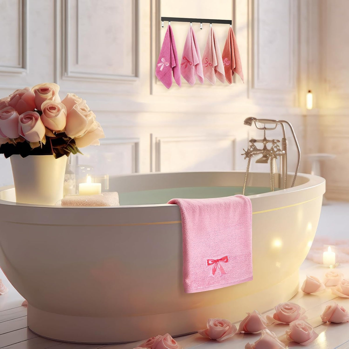 4 PCS Pink Bow Hand Towels 29"x13" Farmhouse Bathroom