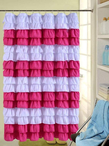 Waterfall Ruffled Fabric Shower Curtainsize 72 x 72 inch (Strip White/Pink)