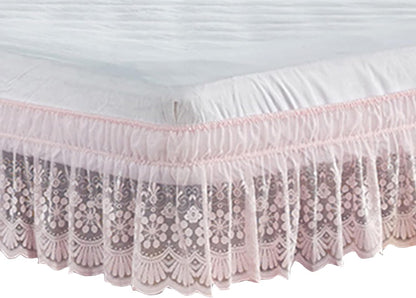 Vintage Solid Lace Elastic Dust Bed Skirt,Wrap Around Bed Skirt,Easy On/Off Dust Ruffle,15" Drop