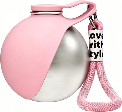 2-in-1 Dog Water Bottle - Portable Pet Travel Flask with Bowl -Pink