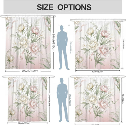 Peony Shower Curtain, Floral Romantic Lilies of the Valley Ribbon Spring Peach Waterproof Fabric Design Print Bath Curtains for Home Bathroom Toile Hotel Decor 72x78 Inch