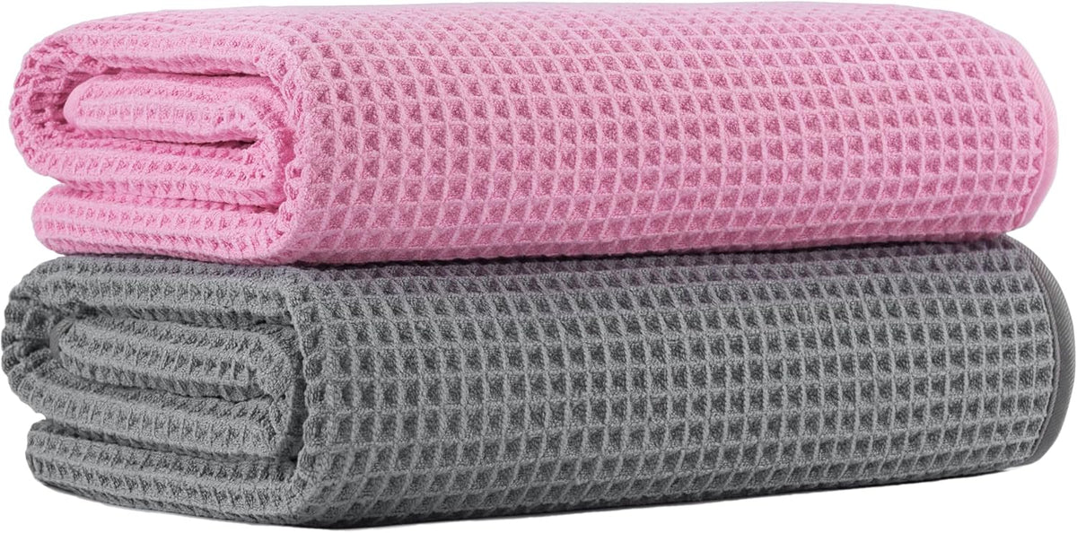 New Microfiber Waffle Bath Towels, 2 Pieces, Oversized, Soft, Absorbent, Fast Drying, Lint Free 430 GSM (30''x60''/76cm x 152cm)