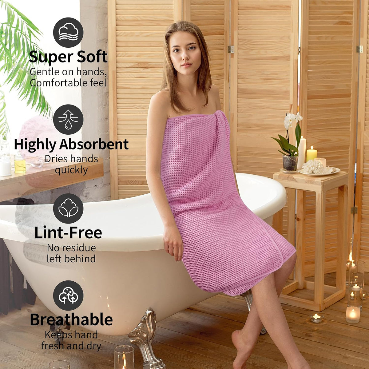 New Microfiber Waffle Bath Towels, 2 Pieces, Oversized, Soft, Absorbent, Fast Drying, Lint Free 430 GSM (30''x60''/76cm x 152cm)