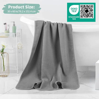New Microfiber Waffle Bath Towels, 2 Pieces, Oversized, Soft, Absorbent, Fast Drying, Lint Free 430 GSM (30''x60''/76cm x 152cm)