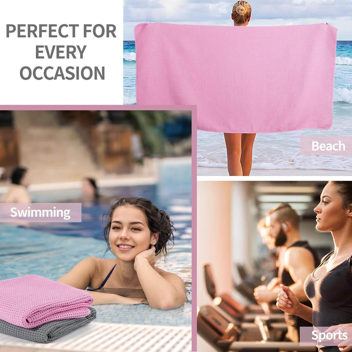 New Microfiber Waffle Bath Towels, 2 Pieces, Oversized, Soft, Absorbent, Fast Drying, Lint Free 430 GSM (30''x60''/76cm x 152cm)