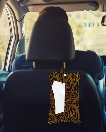 Tissues Box Cover Brown Pink Leopard Print Tissue Holder with Hanging Linen Organizer Dispenser Animal Skin Fur Tissues Box Covers Rectangle for Bathroom Toilet Car Office Kitchen Tabletop Decor 4 PCS